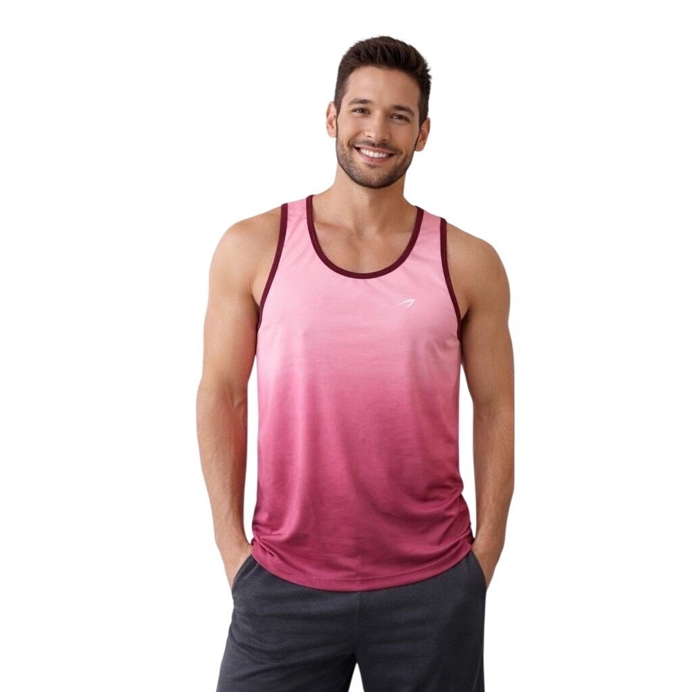 KPSUN Mens Ombre Active Tank Top Pink Burgundy Gradient Gym Shirt Medium